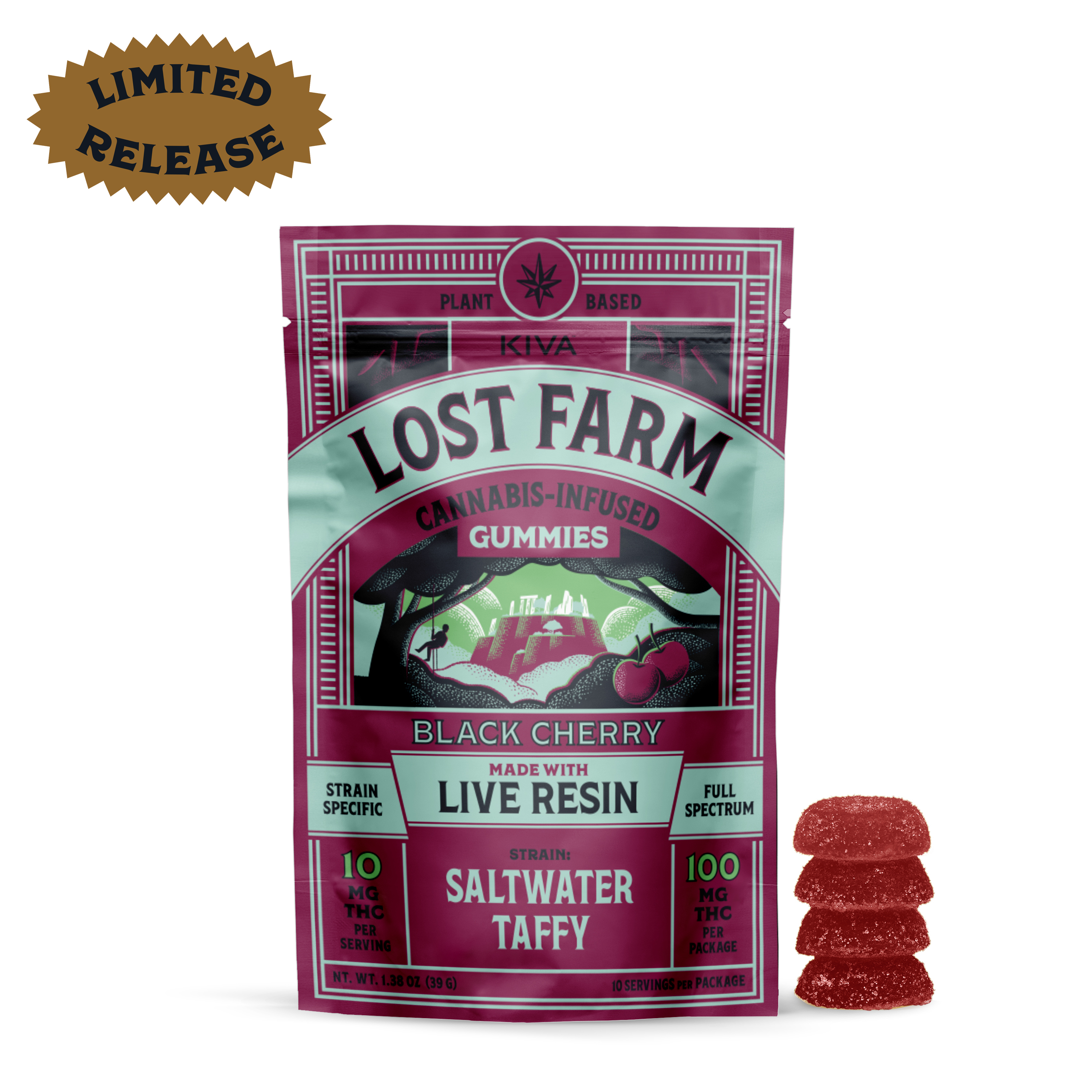 Photograph of product: Lost Farm - Black Cherry x Saltwater Taffy - 10 Pack 10MG Resin Gummies (100MG)