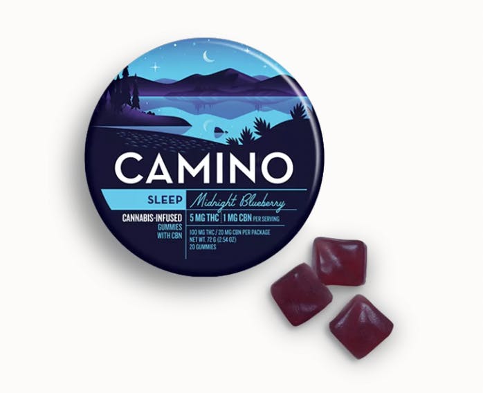 Photograph of product: Camino I Midnight Blueberry (I) 5:1 TH-oui:CBN 20pk 5mg Gummies