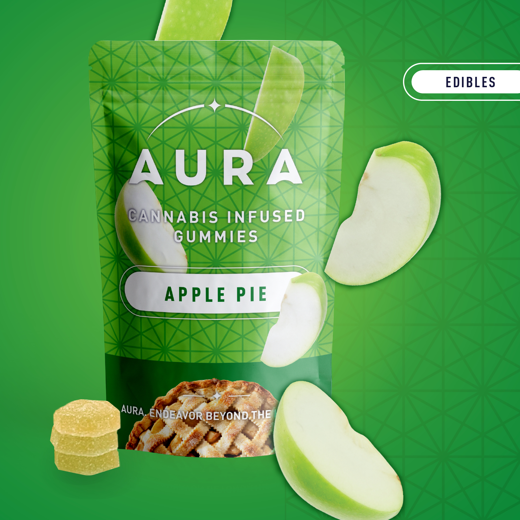 Photograph of product: Aura: Apple Pie 5:1 (CBD:TH-oui) Gummies 12pk 110mg