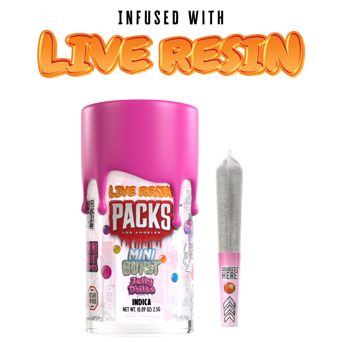 Photograph of product: 5PK - Infused Pre-Roll w/ Live Resin - Jelly Dulce - 0.5g