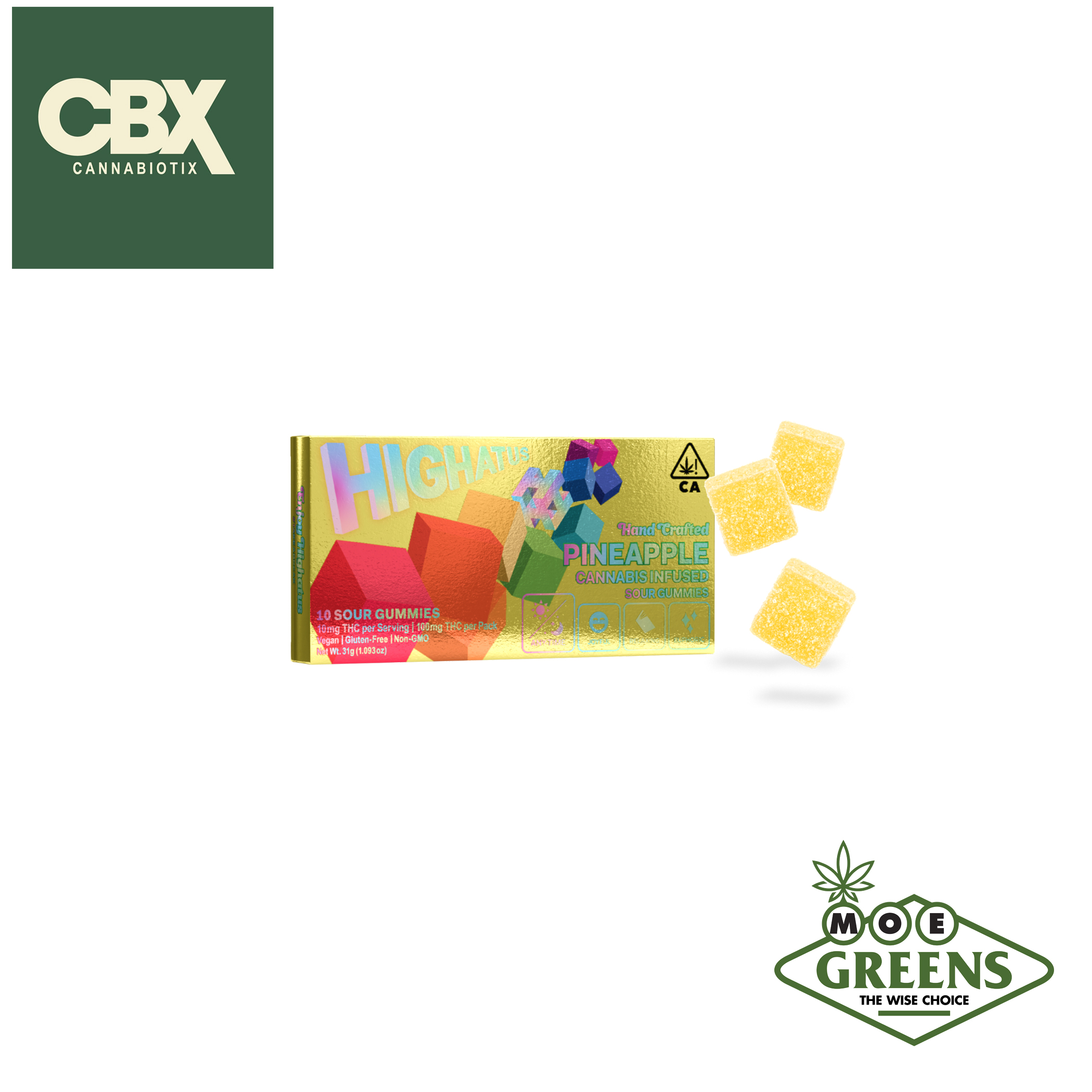 Photograph of product: PINEAPPLE SOUR GUMMIE HIGHATUS 10PK [VEGAN]