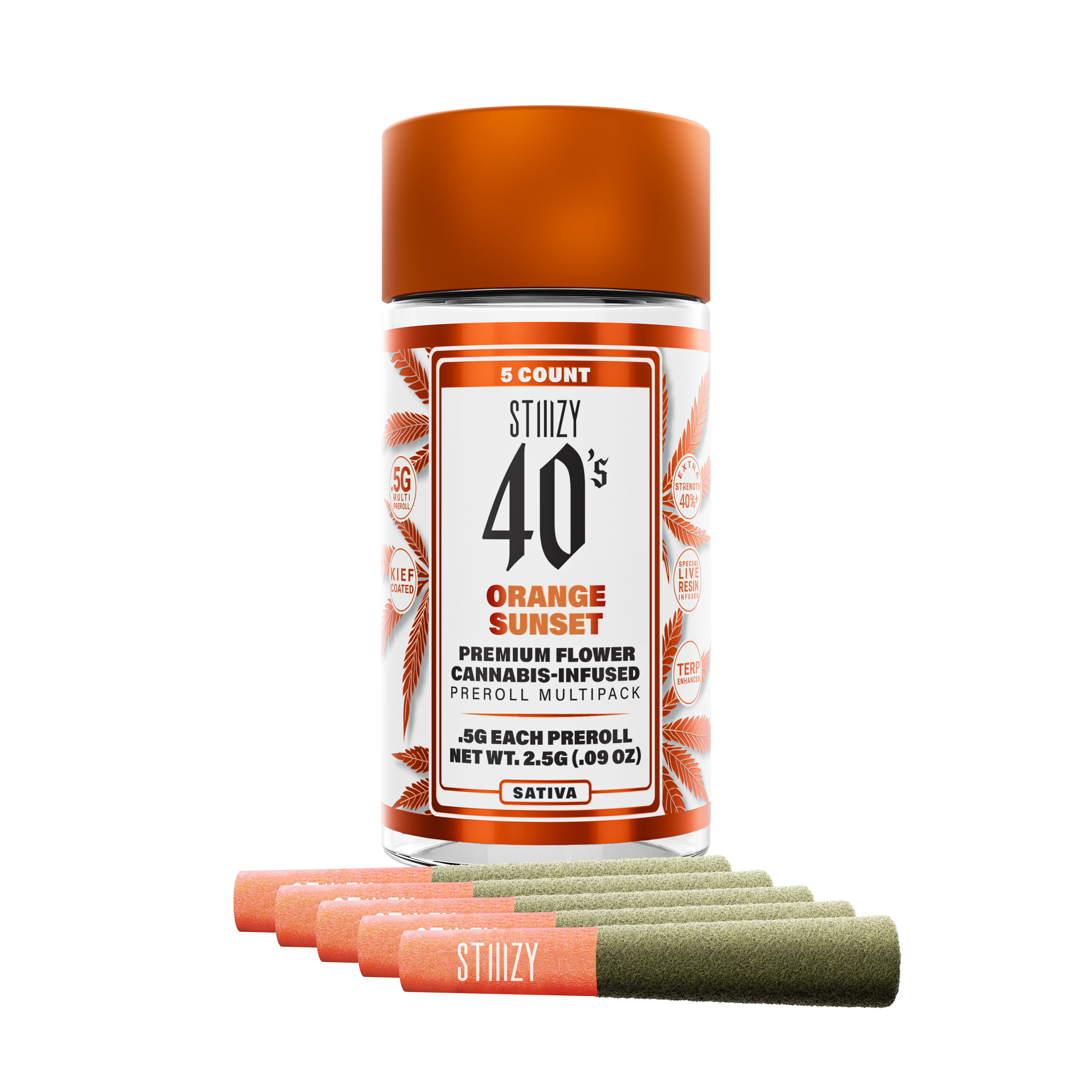 Photograph of product: 2.5g Orange Sunset 40's Infused Pre Roll 5pk