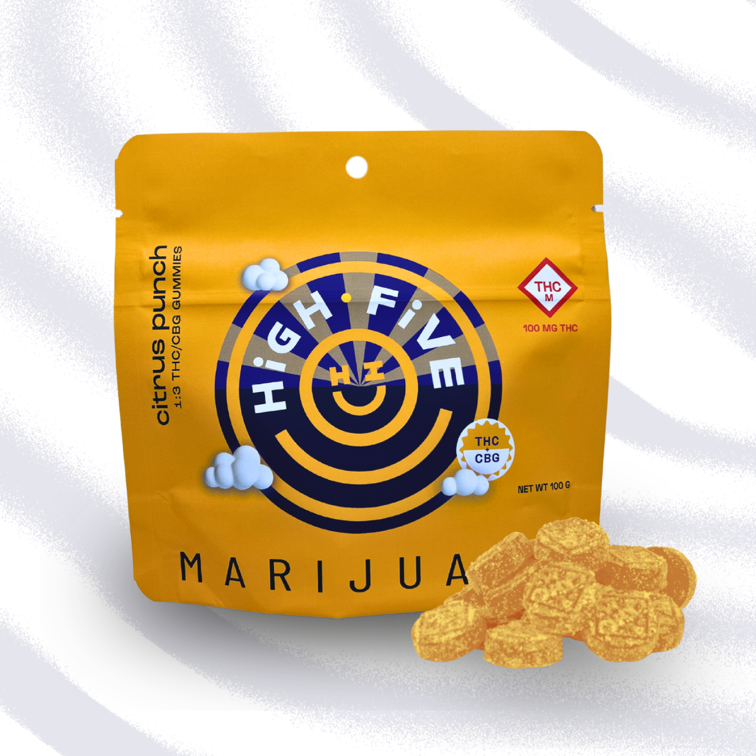Photograph of product: High Five | Citrus Punch 1:3 TH-oui:CBG Gummies | 100mg (20pk)