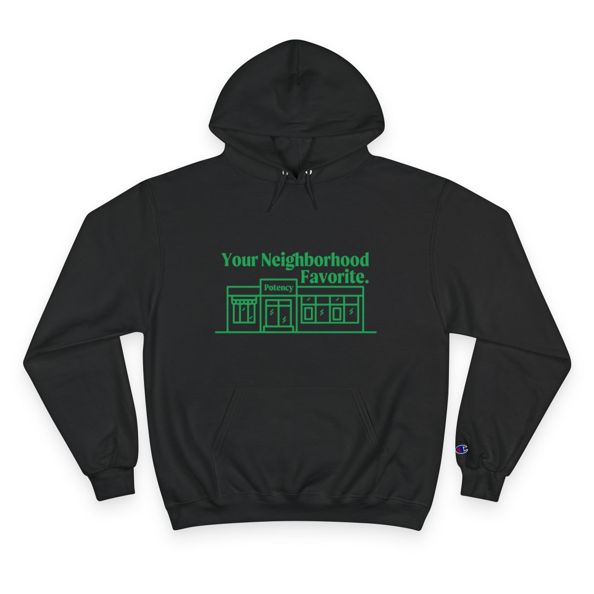 Photograph of product: Black "Neighborhood Favorite" Champion Hoodie - XL