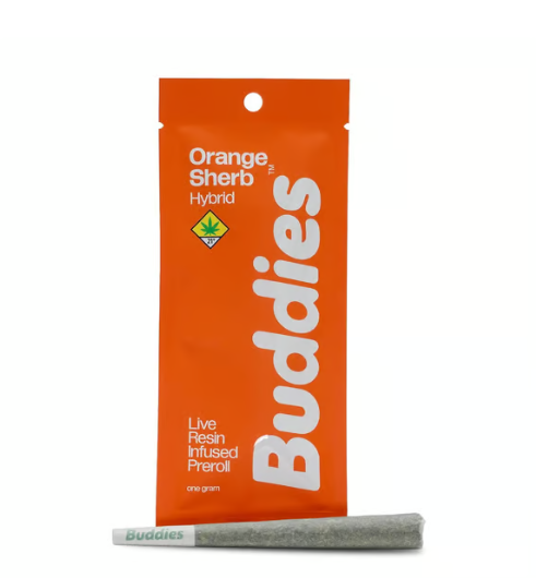 Photograph of product: Orange Sherb Live Resin Infused Preroll Buddies W3-02
