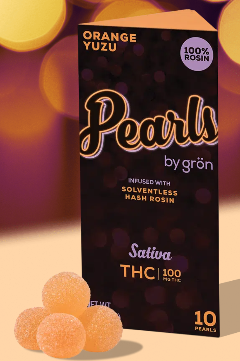Photograph of product: Grn | 100mg Rosin Gummies | Pearls | Orange Yuzu