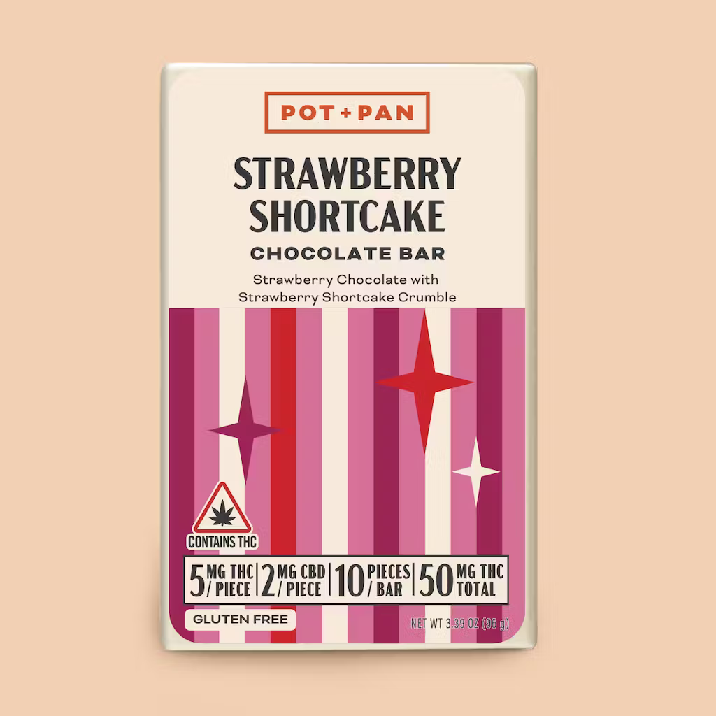 Photograph of Product: Pot+Pan - Strawberry Shortcake - 1:1 Chocolate Bar - 50mgTHC/50mgCBD