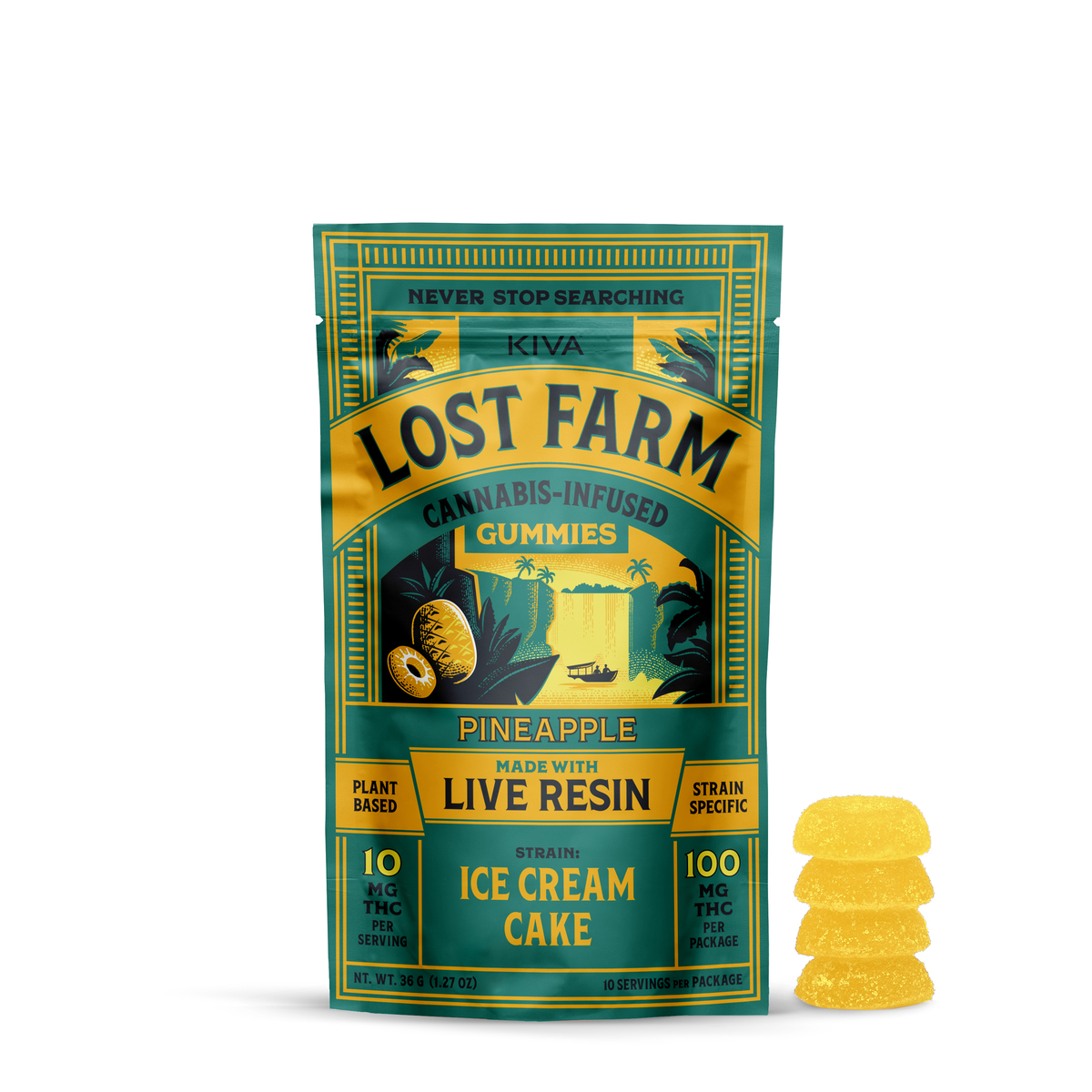 Photograph of product: Lost Farm 'Pineapple x Ice Cream Cake' Live Resin Gummies [10pk]