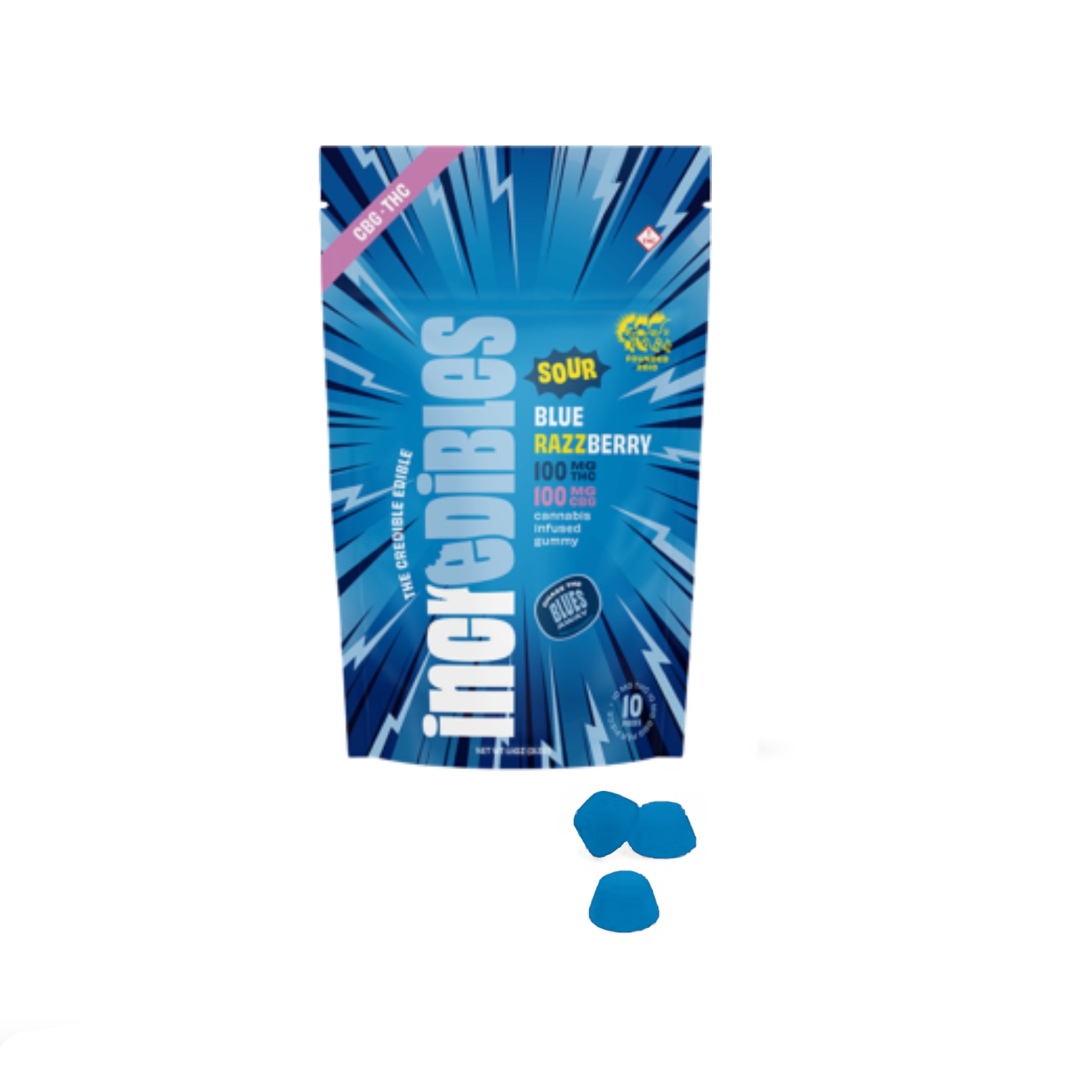 Photograph of product: Gummies | Incredibles | Sour Blue Razzberry [1:1 CBG/TH-oui] [10pk]