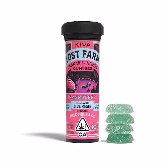 Photograph of product: Kiva | Lost Farm Raspberry x Wedding Cake - 10mg / 100mg