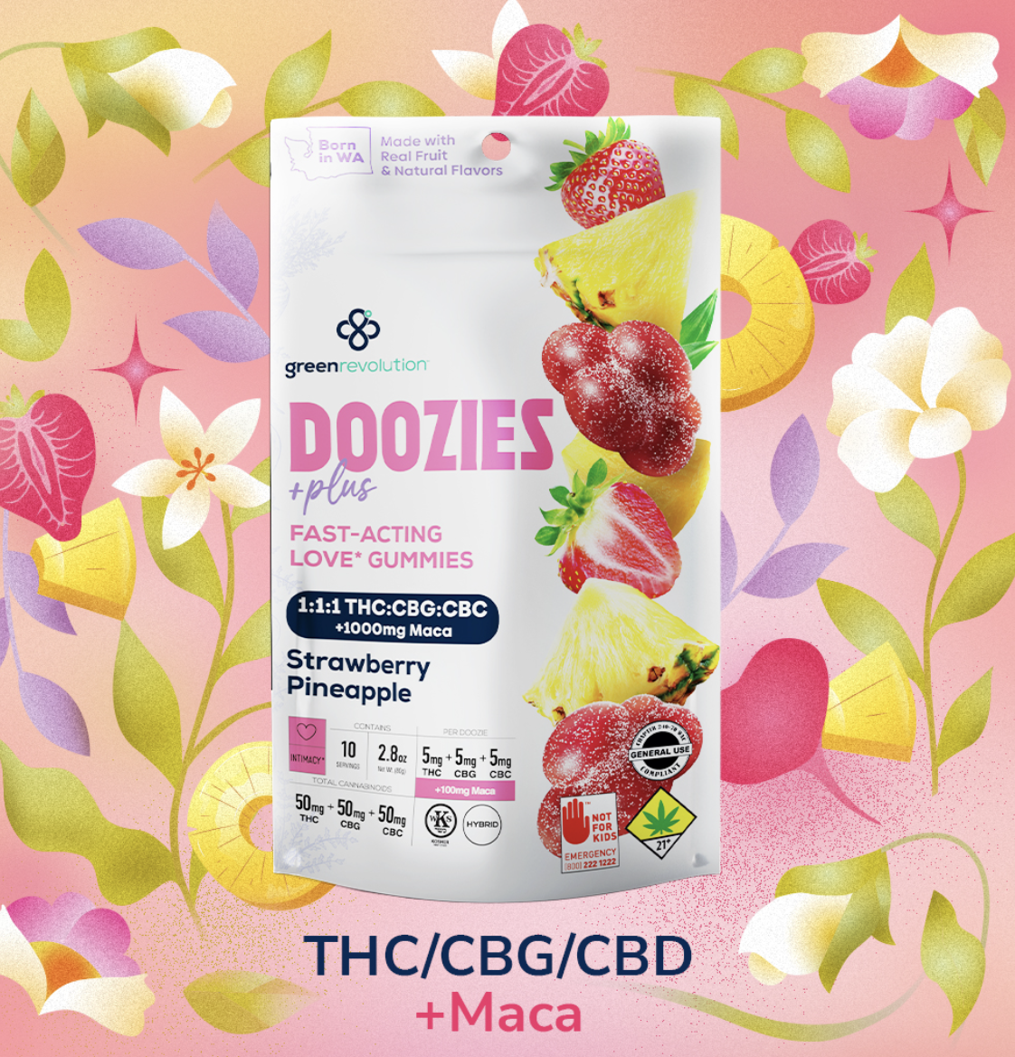 Photograph of product: Strawberry Pineapple 1:1:1 (50mg TH-oui;50mg CBC;50mg CBG)