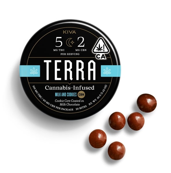 Photograph of product: TERRA BITES - CBN 5:2 MILK & COOKIES 100MG - KIVA CONFECTIONS