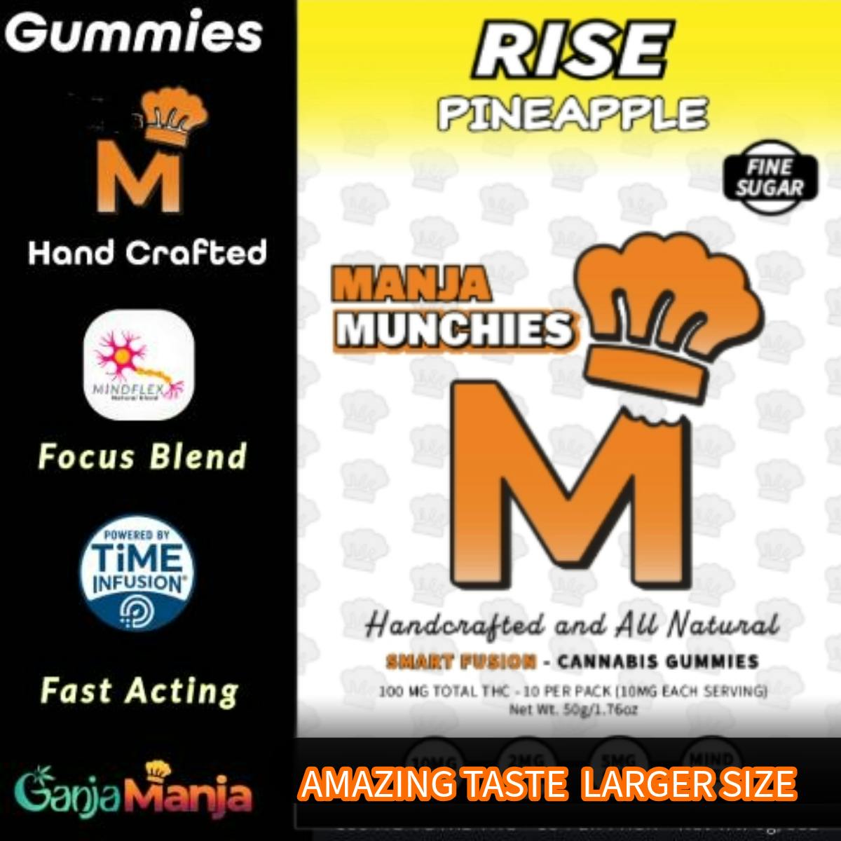 Photograph of product: Manja Munchies Rise Pineapple Gummies - 100mg
