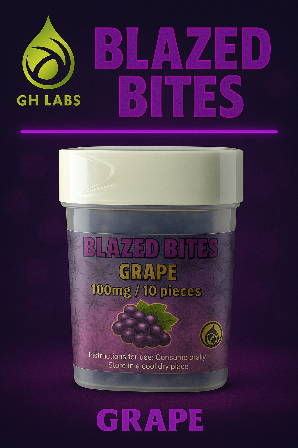 Photograph of product: GH Blaze Bites - Grape 100mg TH-oui