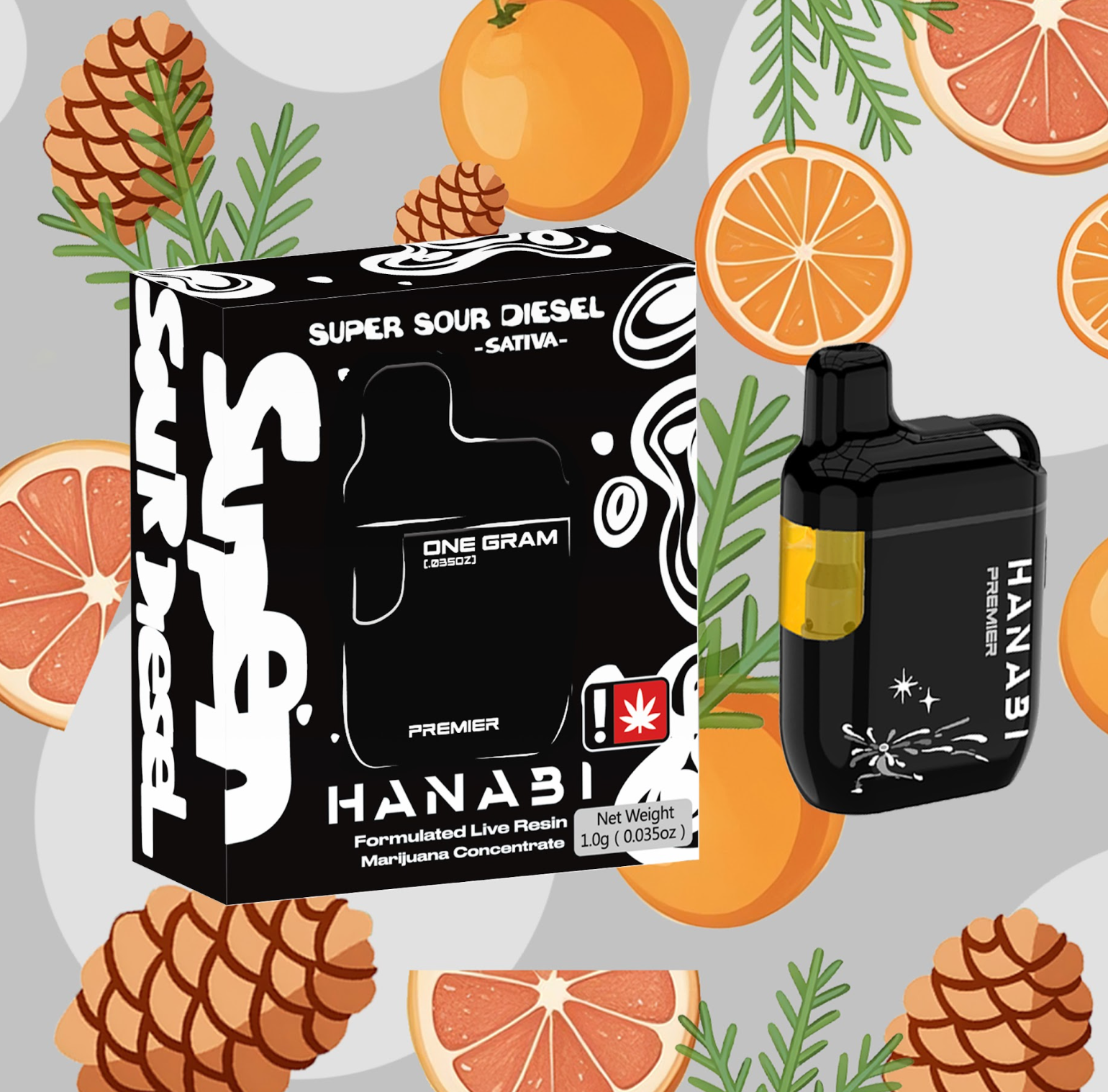 Photograph of product: Hanabi Premium |  Live Resin Disposable Pen Super Sour Diesel | Oui'd