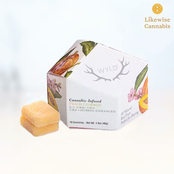 Photograph of product: 10-PACK 300MG THC 300MG CBD PEACH 1:1 THC/CBG GUMMIES - WYLD