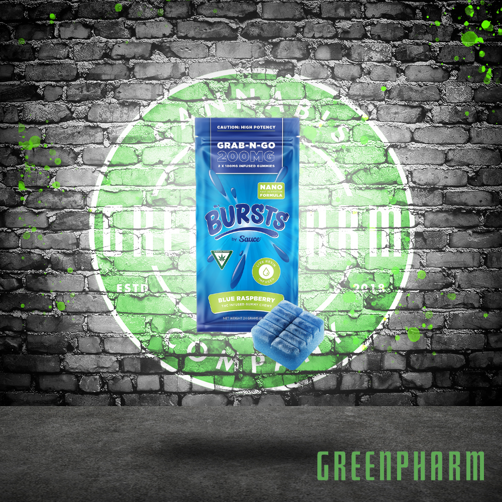 Photograph of product: Sauce Bursts | 200MG Live Resin Gummies | Blue Raspberry