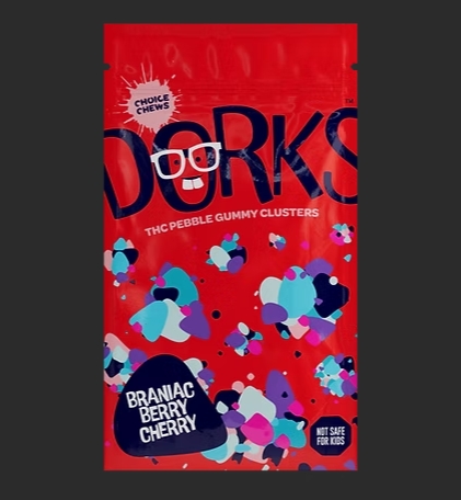 Photograph of product: Dorks | Braniac Berry Cherry | 100MG | Gummy Bites | Choice Chews
