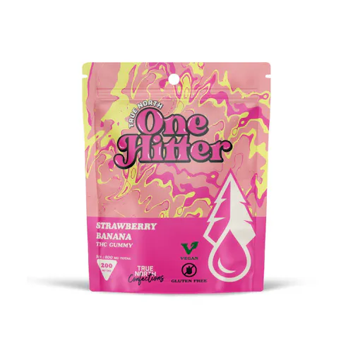 Photograph of product: True North Confections - 200mg One Hitter Gummy - Strawberry Banana