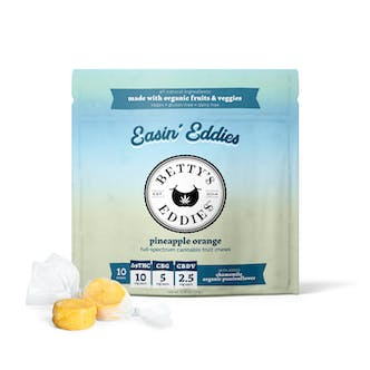 Photograph of product: Betty's Eddies 10mg Pineapple Orange Easin' Chews - 100mg TH-oui:50mg CBG:25mg CBDV