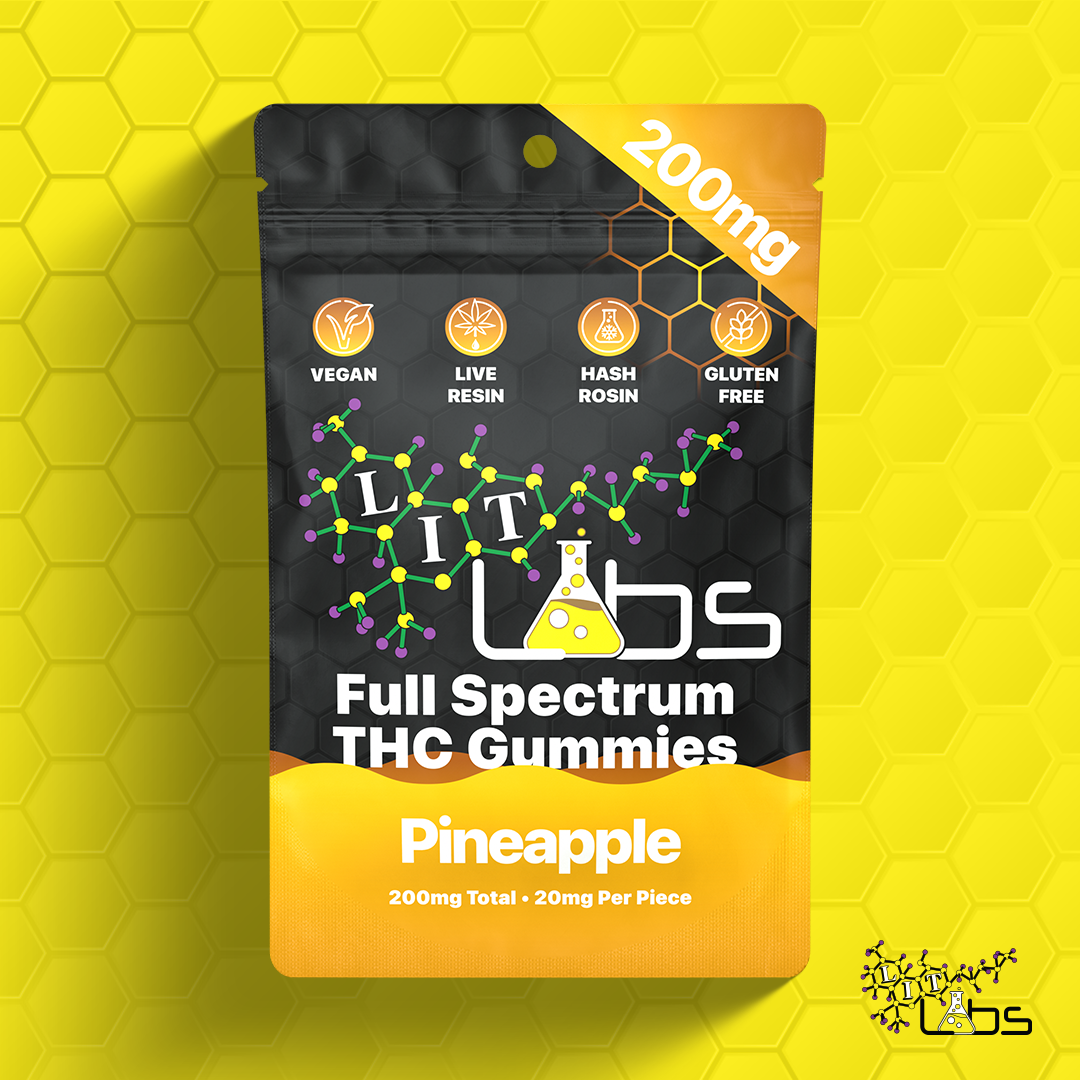 Photograph of product: 200mg Rosin+Resin Full Spec Gummy Pineapple 10pcs x 20mg Vegan