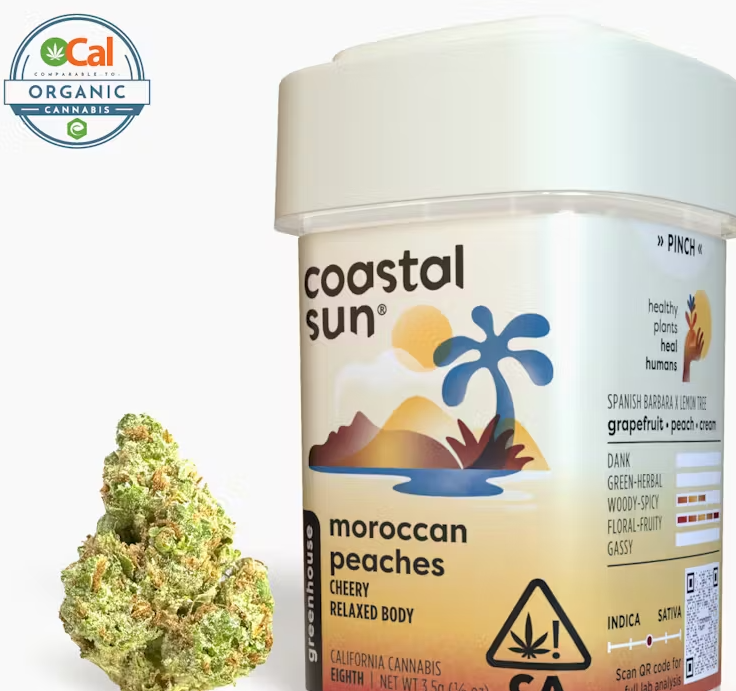 Photograph of product: Coastal Sun Moroccan Peaches Greenhouse Flower 3.5g