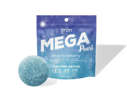 Photograph of product: Blue Razzleberry 1:1 Mega Pearls 2pk (CBG/TH-oui) - 2pk/100mg