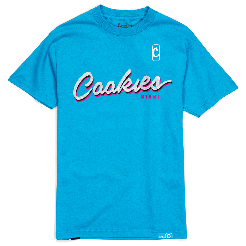 Photograph of product: Cookies - Heat City Miami Script - Tee - Blue/White - XL