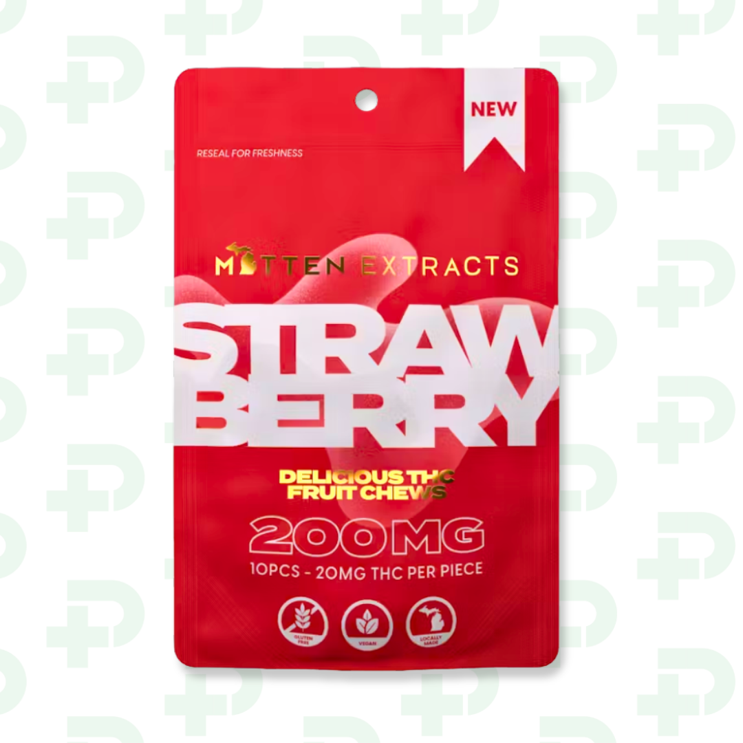 Photograph of product: Mitten Extracts 200mg Fruit Chews - Strawberry