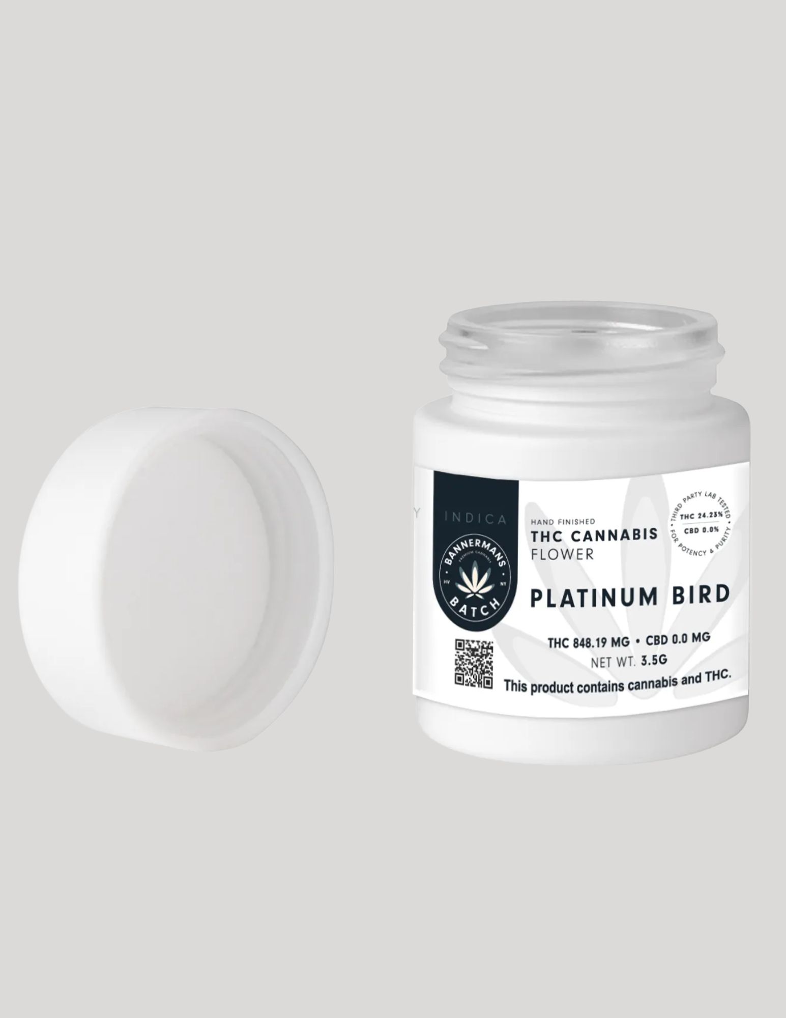 Photograph of product: Bannermans Batch | 3.5g Flower Jar | Platinum Bird