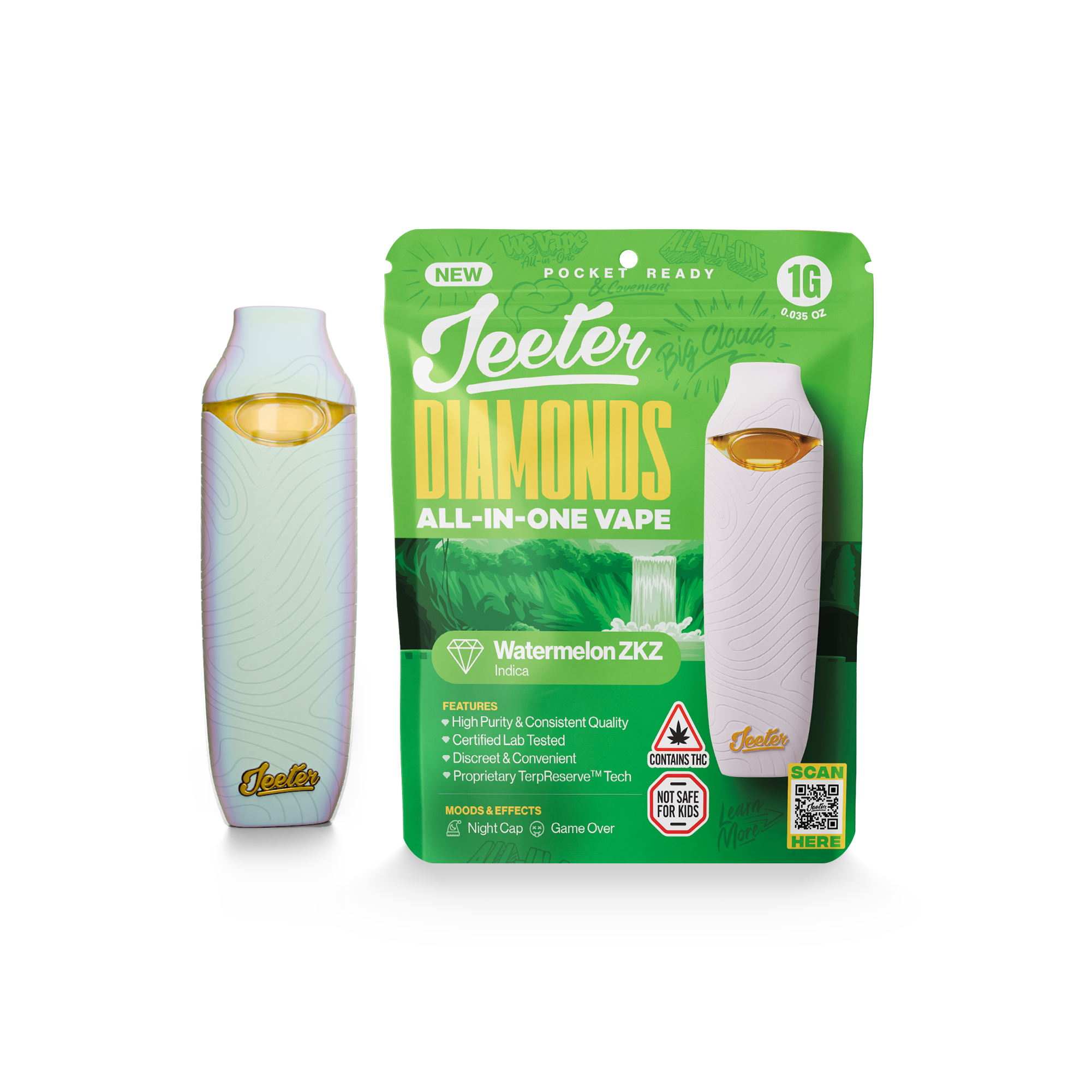 Photograph of product: Liquid Diamonds Disposable Vape - Watermelon ZKZ - Indica [1g] (Jeeter)