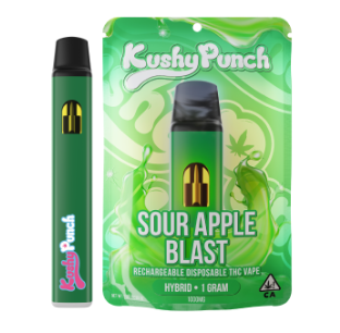 Photograph of product: Kushy Punch Sour Apple Blast Hybrid AIO 1g