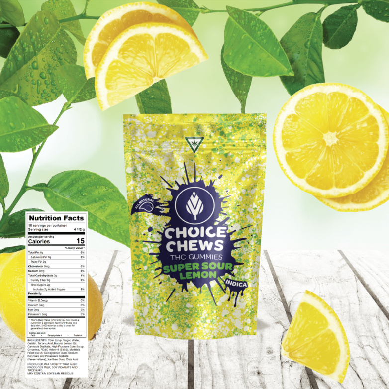 Photograph of product: 100MG SUPER SOUR LEMON CHOICE CHEWS
