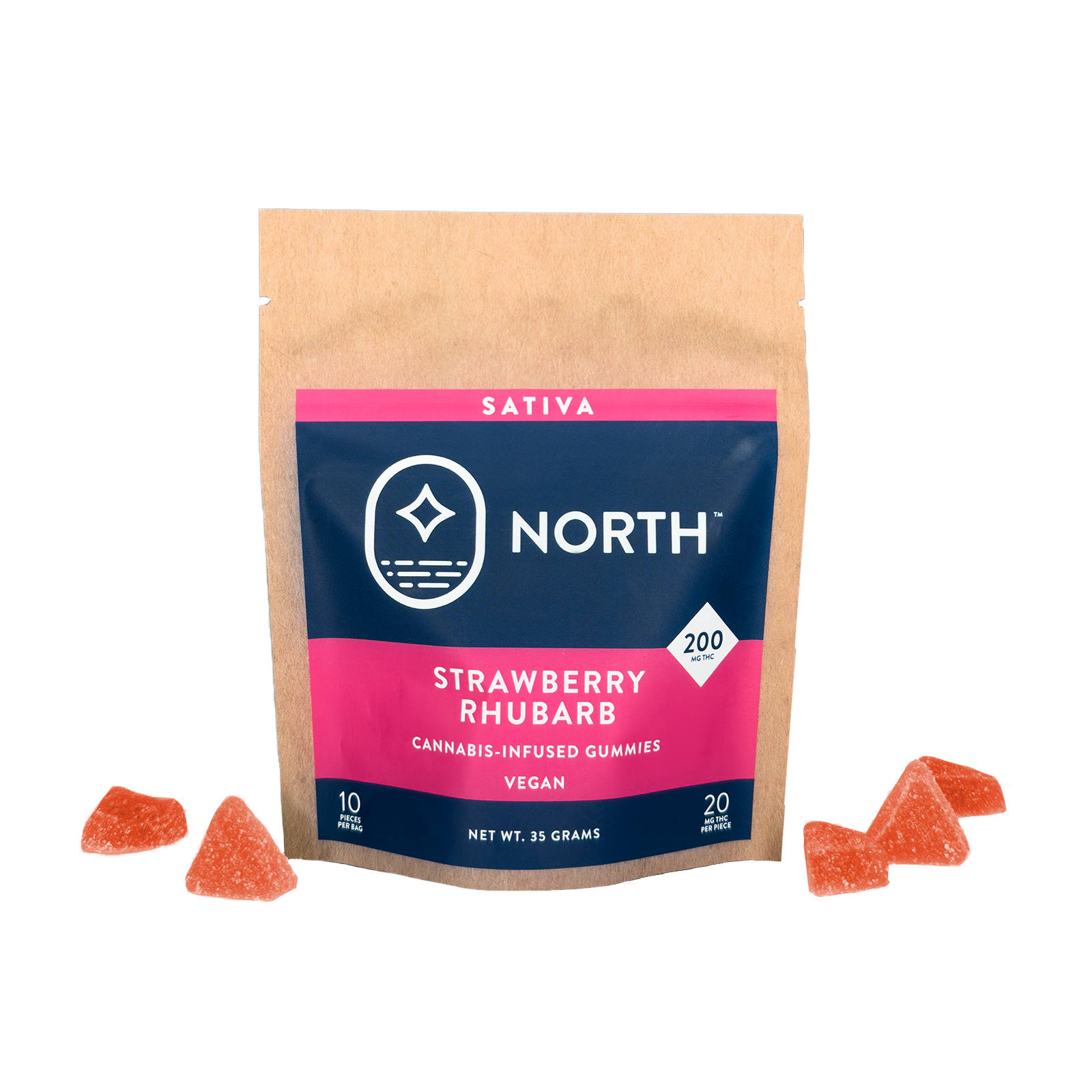 Photograph of Product: Strawberry Rhubarb Gummies - Vegan, GF (20mg Each | 200mg Total THC)