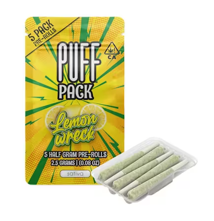 Photograph of product: Puff | Lemon Wreck | Pre-Roll Pack | 0.5g X 5
