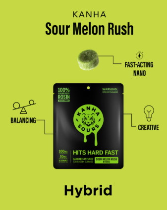 Photograph of product: Kanha - Sour Melon Rush Vegan Gummies (10mg/100mg)