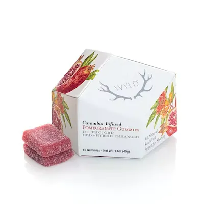 Photograph of product: WYLD Gummies - 100mg - Pomegranate 1:1 CBD/TH-oui - Hybrid