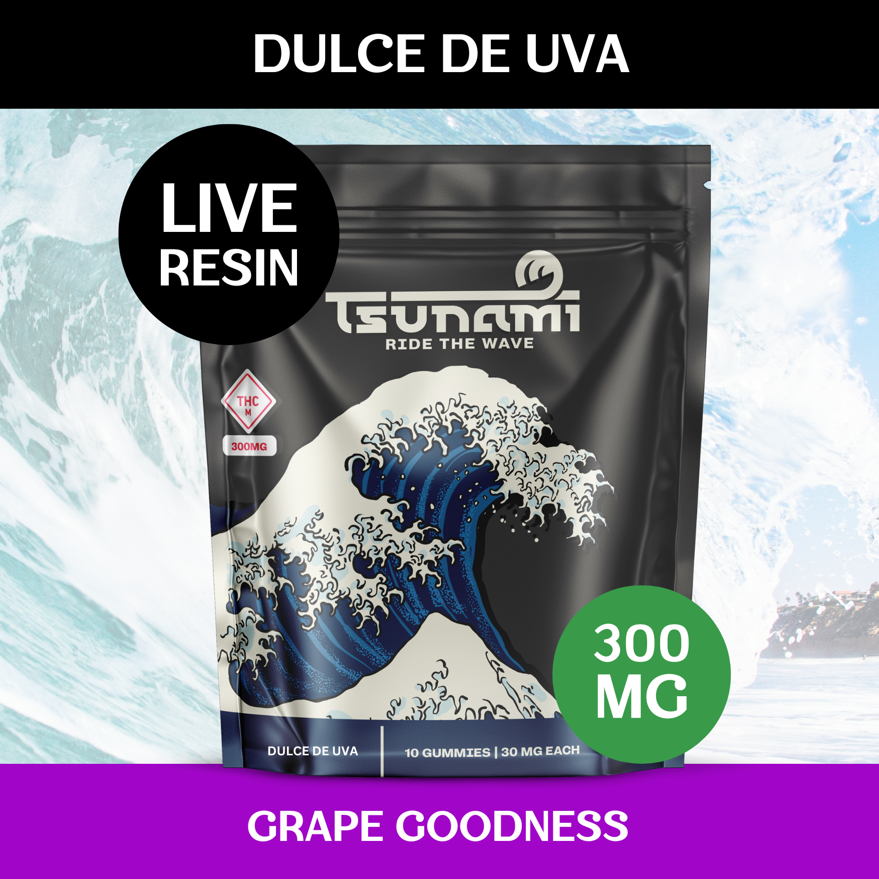 Photograph of product: Tsunami Live Resin Gummies | Dulce De Uva | 300mg | 10pk