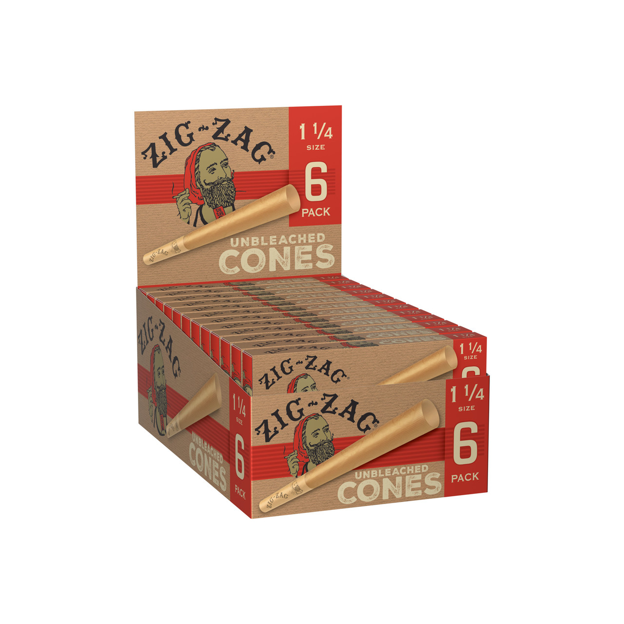 Photograph of product: ZIG-ZAG Unbleached Classic Cones 1.25 6pk