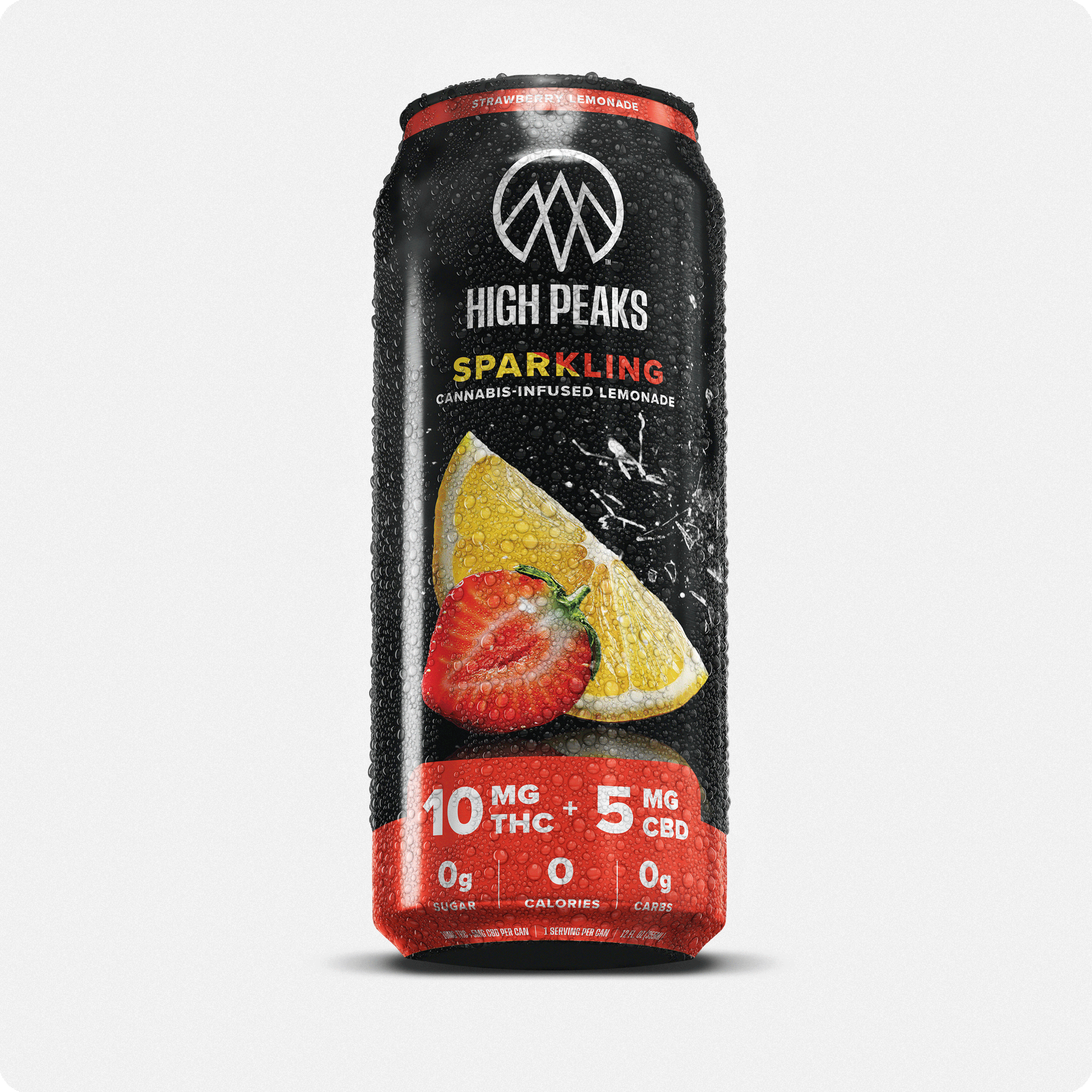 Photograph of Product: High Peaks | Sparkling Strawberry Lemonade | 10mg THC + 5mg CBD | 12 fl. oz | 1-Pk.
