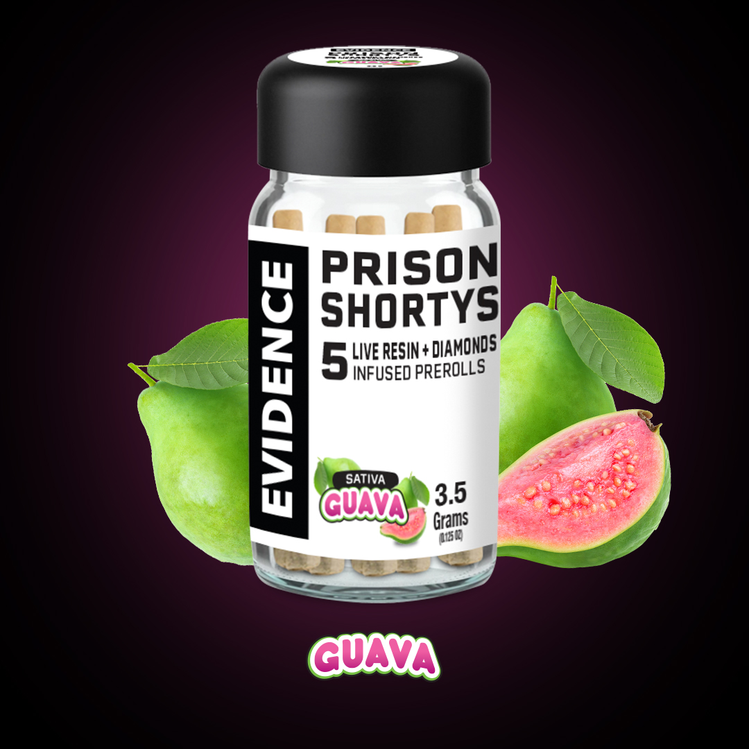 Photograph of product: PRISON SHORTYS - GUAVA INFUSED PRE-ROLLS 5PK E3