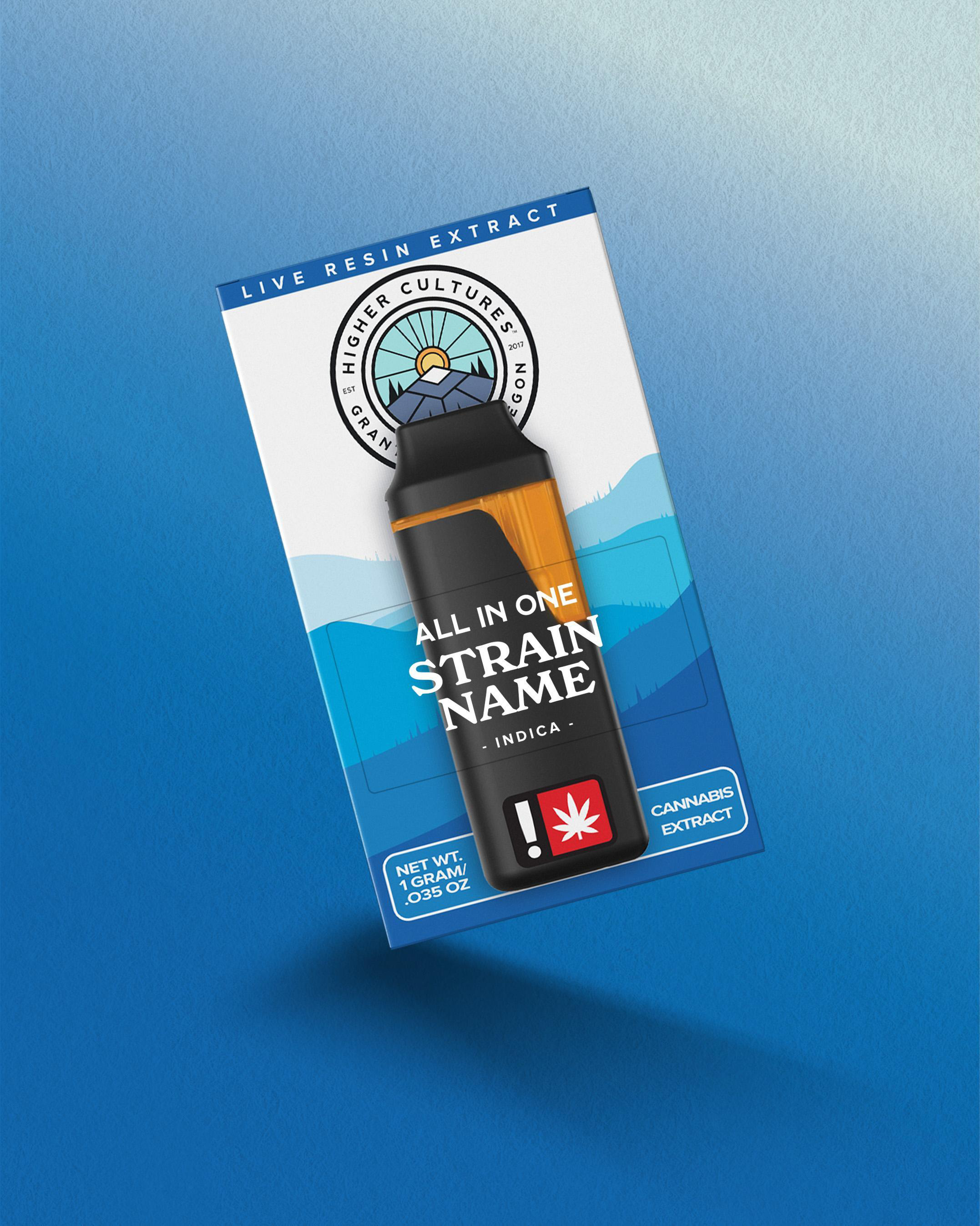 Photograph of product: Cartridge ~ Higher Cultures ~ 1g All-in-One ~ Live Resin ~ Hybrid ~ Tropicanna Punch