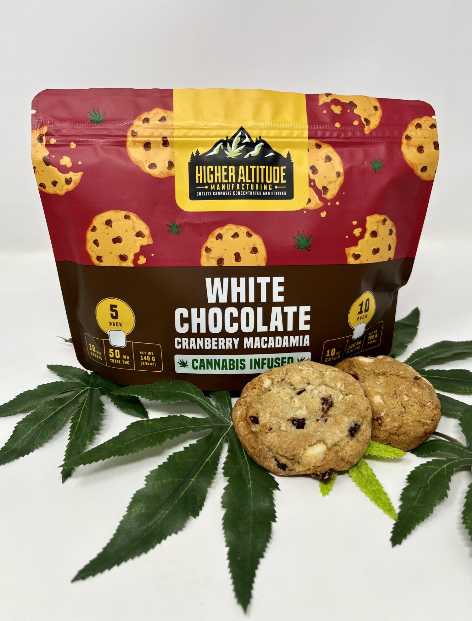 Photograph of product: White Choc Cranberry Macadamia Cookies (100mg) 10pk By Higher Altitude