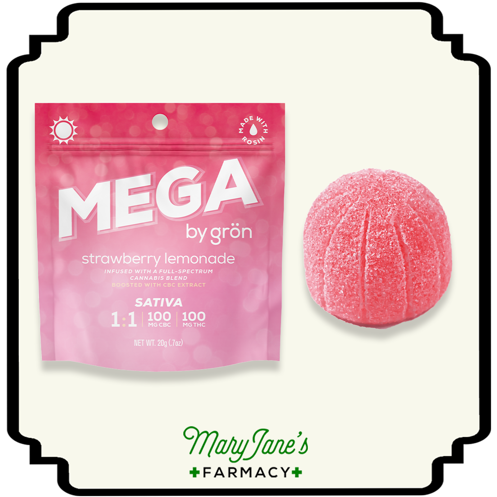 Photograph of product: Strawberry Lemonade 1:1 CBC Mega Pearl | 100mg
