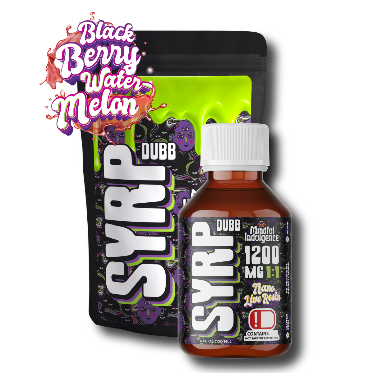 Photograph of Product: Mindful Indulgence | Terp Syrp | Blackberry Watermelon | 1:1 THC:CBD | 1200mg
