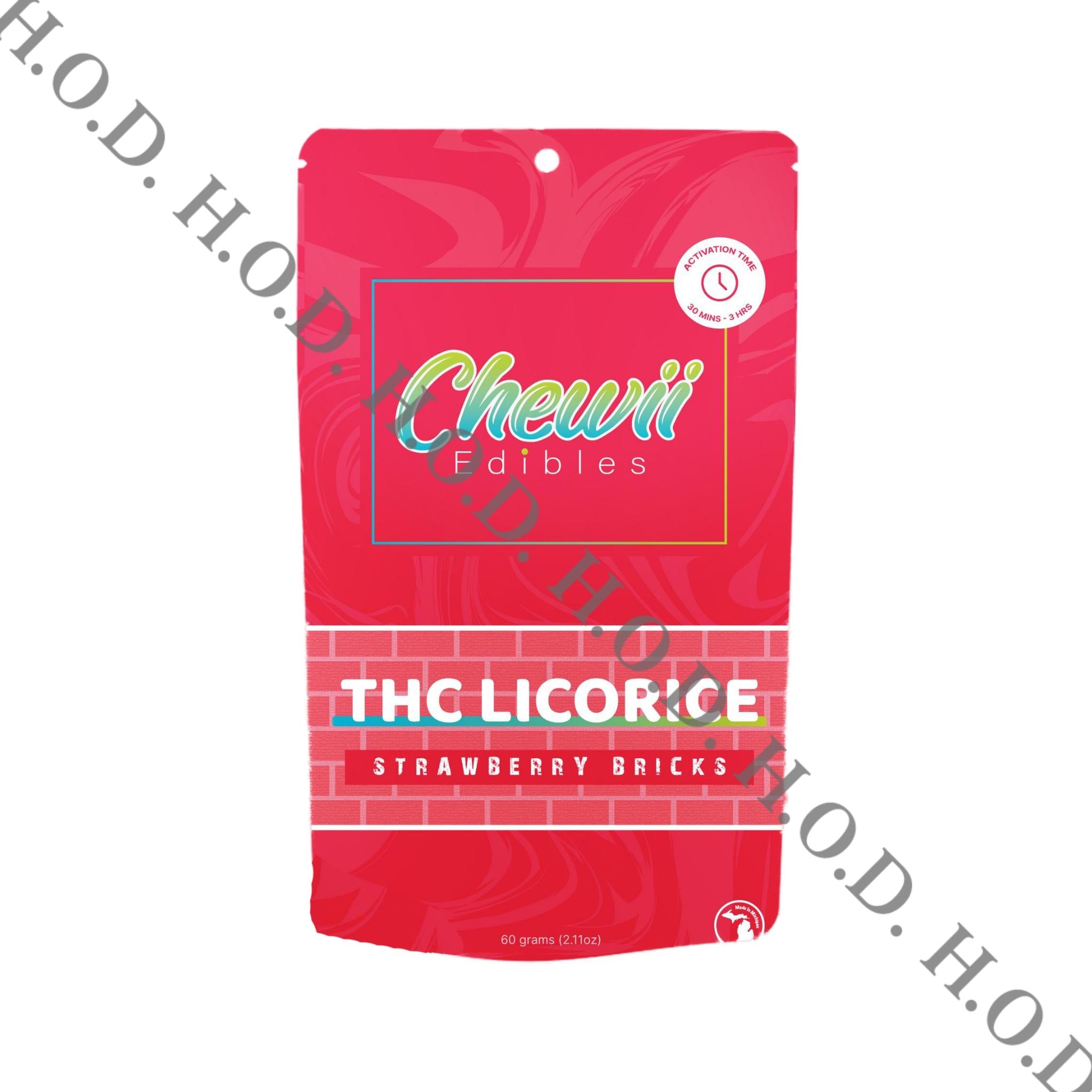 Photograph of product: Chewii Licorice Strawberry Bricks 200mg