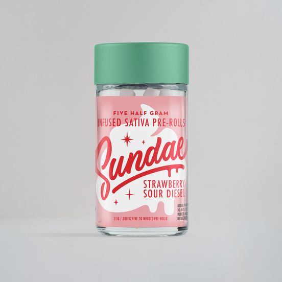 Photograph of product: Sundae - Strawberry Sour Diesel 5pk Infused Pre Rolls 2.5g - 