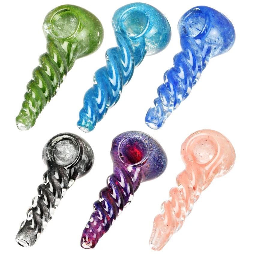 Photograph of product: Auger Shell Twist Frit Glass Spoon Pipe | 3"