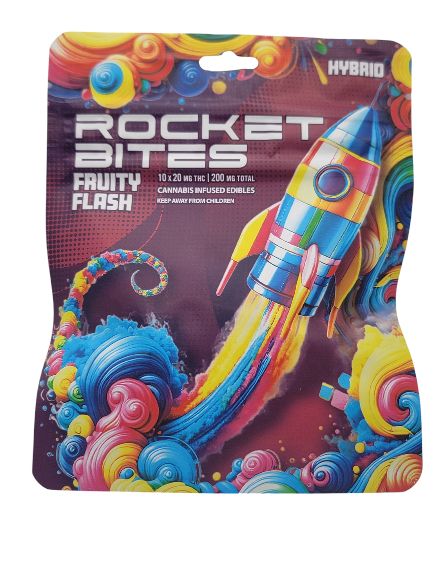 Photograph of product: Rocket Bites Fruity Flash Gummies 200mg Rec
