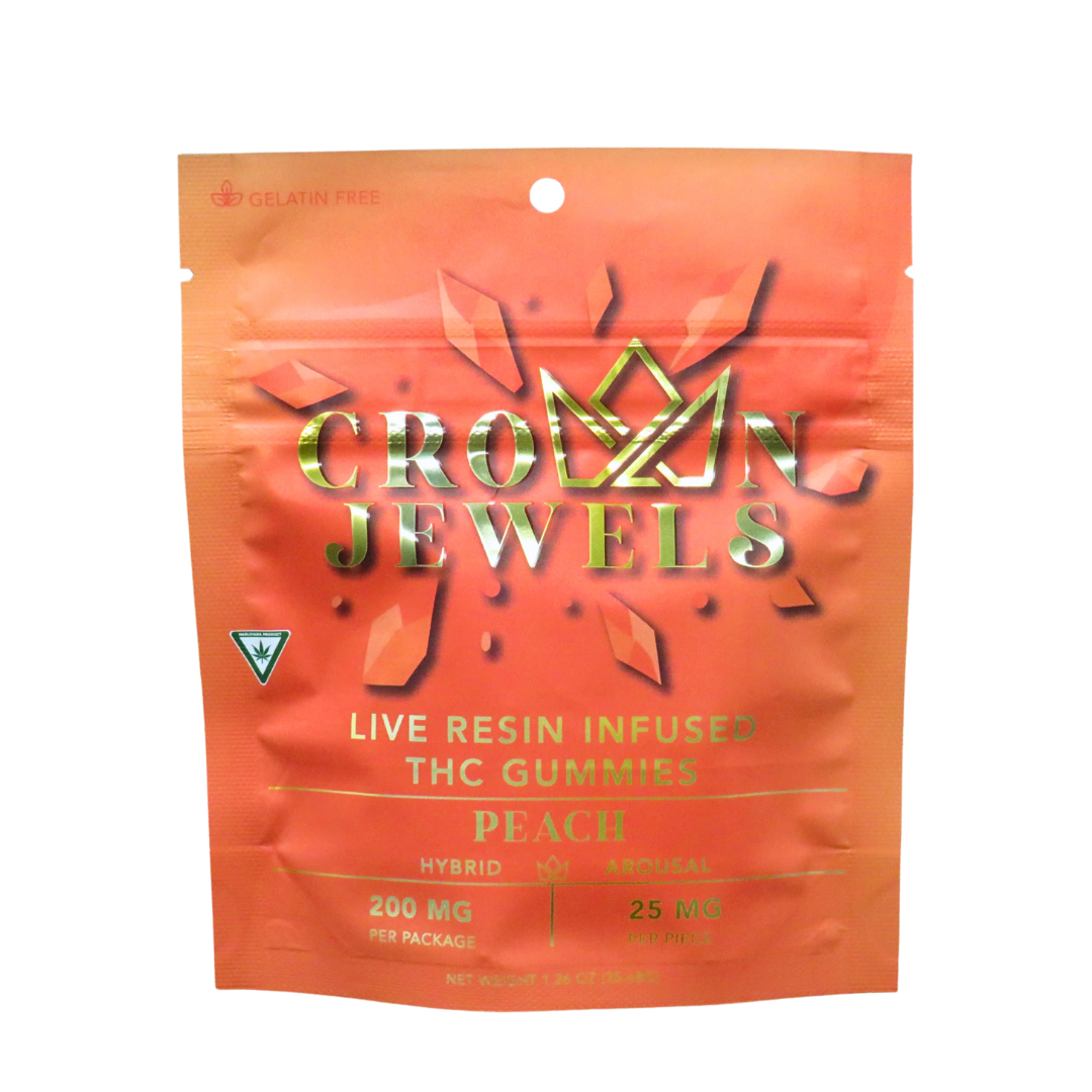Photograph of Product: Gold Crown | Peach Crown Jewels Live Resin Arousal Gummies | 8x25mg | 200mg